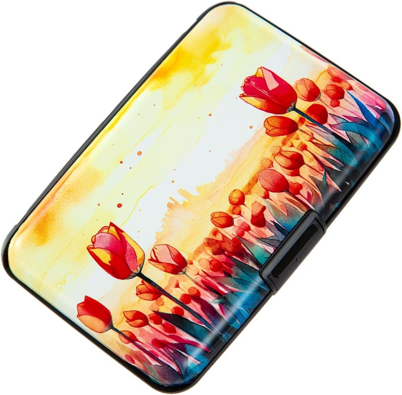 Kaabao Credit Card Holder, Metal Card Wallet RFID Blocking Mini Slim Aluminum Business Hard Card Case for Women Men (Tulip) - Image 1